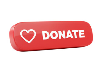 Red Donate Button with Heart Icon isolated on transparent background