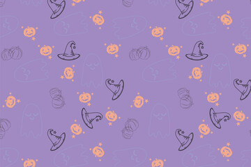 Whimsical Pastel Halloween Seamless Pattern Pastel Outline  Style  seamless pattern ideal for kids’ Halloween wallpaper, wrapping paper and party decor