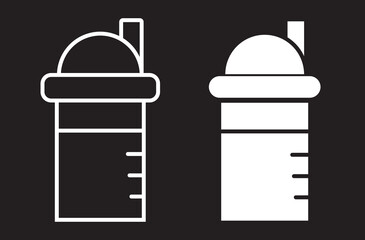 Water bottle icons. stroke line and black solid icons. Protein shake icon in black modern and lines. Soda icon set. soda can sign. for mobile concept and web design. vector illustration on white backg