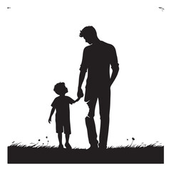 Silhouette of father and son holding hands, family love and relationship vector illustration