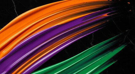 Naklejka premium Abstract paint streaks in vibrant Halloween colors on black. Perfect for creative design projects, modern backgrounds, artistic presentations, and Halloween graphics.