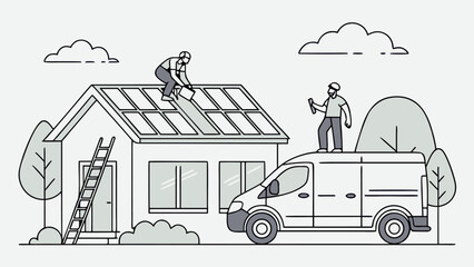 Solar installation team depicted in isometric isolated vector, setting up panels for homeowners and eco-conscious businesses in sustainable energy concept.