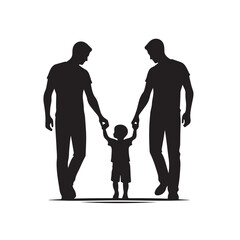 Silhouette of father and son holding hands, family love and relationship vector illustration