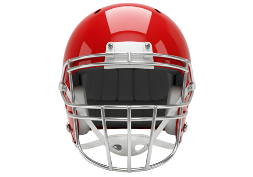 A bold red American football helmet front view on a clean white background - Powered by Adobe