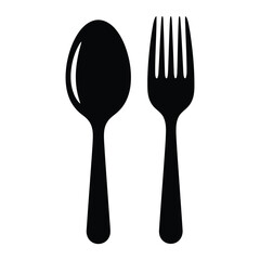Black Silhouette Spoon And Fork Icons On White Background cutlery utensil
