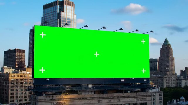 Timelapse of Green Screen Billboard in Cityscape