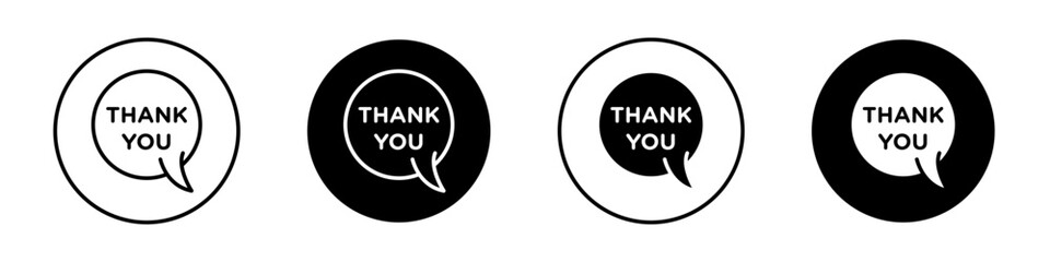 Speech bubbles thank you icons pack in black and white versions for web.