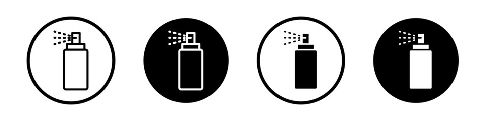 Sanitizing spray bottle icons pack in black and white versions for web.