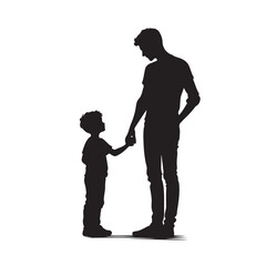 Silhouette of father and son holding hands, family love and relationship vector illustration