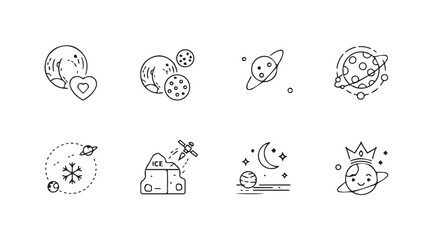 Collection of cute hand drawn celestial and animal themed icons silhouette