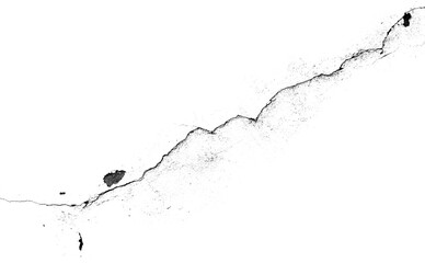 Detailed macro photo of one large thin crack on transparent background png format