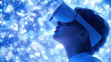 Person wearing vr headset looking up