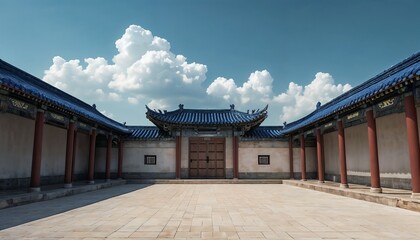 Obraz premium Traditional Chinese Courtyard With Symmetrical Architectural Design