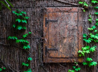 Weathered Wooden Door in Old Stone Building