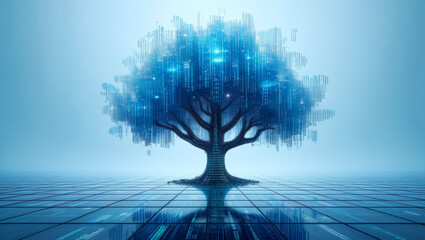 Blue tree with a lot of branches and leaves