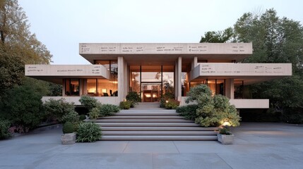 Architectural grandeur of a modern concrete house surrounded by green vegetation