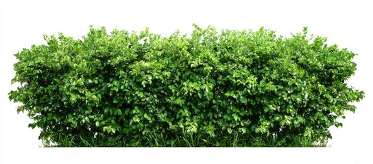 Lush green hedge, dense foliage, isolated on white background
