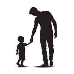 Silhouette of father and son holding hands, family love and relationship vector illustration