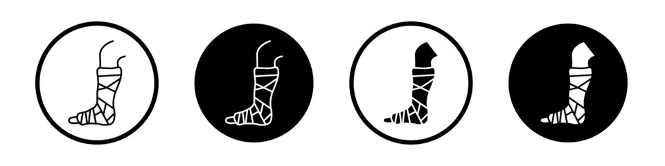Broken leg in a plaster icons pack in black and white versions for web.