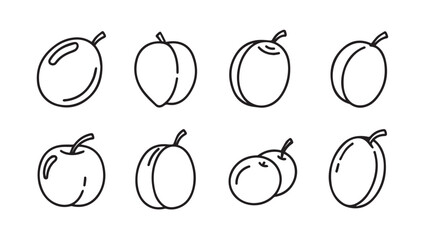 Collection of hand drawn plums and apricots in a simple silhouette style