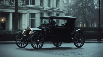 Fototapeta premium Vintage elegance, antique car journey in a cityscape, timeless transportation scene