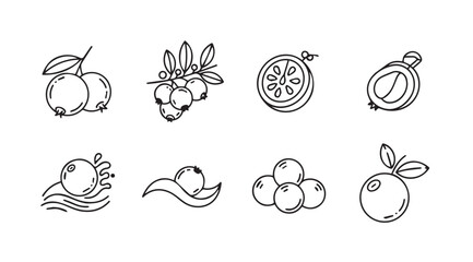 Collection of hand drawn fruit and berry silhouettes in outline style
