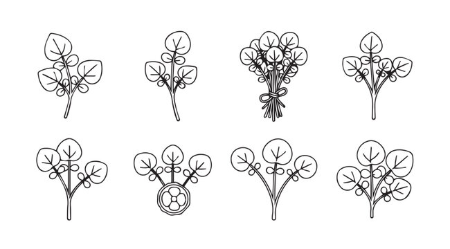 Collection of hand drawn botanical elements in a distinctive silhouette style