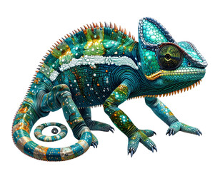Naklejka premium Adaptive Robotic Reptile Pet, White Background, Angled Shot.
