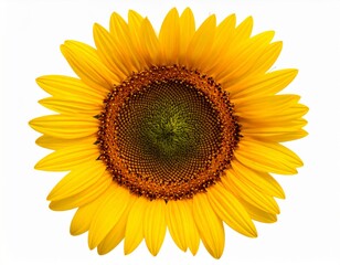 Fototapeta premium Bright Yellow Sunflower Blossom with Detailed Petals on White Background