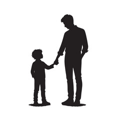 Silhouette of father and son holding hands, family love and relationship vector illustration