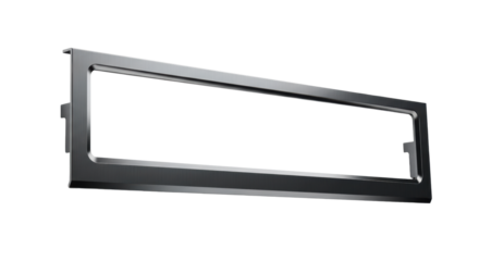 A sleek, deep charcoal grey metallic border frame with razor-thin outline, seamless edges, and brushed texture, isolated on transparent with copy space, concept of digital precision.