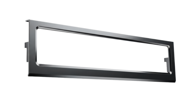 A sleek, deep charcoal grey metallic border frame with razor-thin outline, seamless edges, and brushed texture, isolated on transparent with copy space, concept of digital precision.