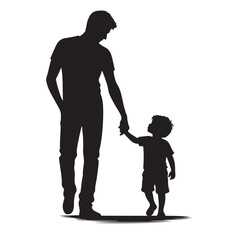 Silhouette of father and son holding hands, family love and relationship vector illustration