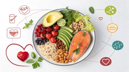 Healthy heart-focused meal featuring fresh ingredients for a cholesterol-friendly diet