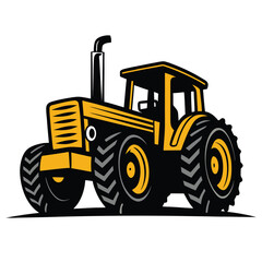 Yellow and black vintage farm tractor features large tires on a white background