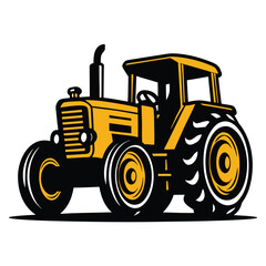 Yellow and black heavy tractor truck machine for farming on white background
