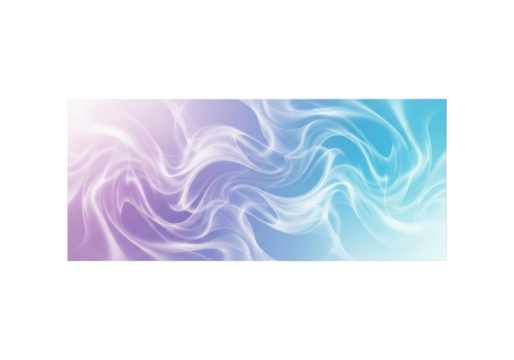 A smooth rectangular abstract digital art swatch with a soft lavender to sky blue gradient, ethereal wisps, and undulating forms on a transparent background with copy space, concept of peaceful