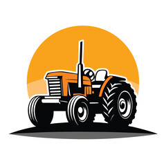 Orange tractor with a silhouette, demonstrating a powerful and classic agricultural design