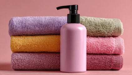 Pastel towels and pink pump bottle