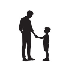 Silhouette of father and son holding hands, family love and relationship vector illustration