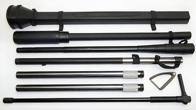 Collection of batons and tools - nightstick, tonfa, sjambok, extendable baton, spike, pry bar