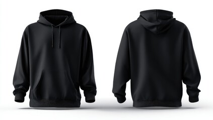 Blank black hoodie, front and back views (4)