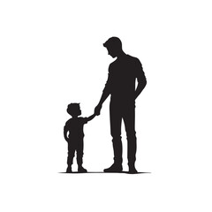 Silhouette of father and son holding hands, family love and relationship vector illustration