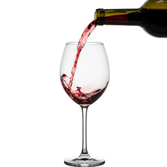 A stream of red wine is being poured into a clear glass captures a moment of elegance and is ideal for beverage, celebration, or restaurant-related designs 