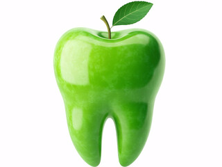 Healthy dental concept with a tooth shaped green apple, promoting oral hygiene and fresh breath