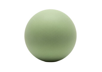 Close-up of a single, perfectly round, muted pale green ping-pong ball with a matte, subtly scuffed, worn surface, isolated on a stark white background with copy space. Quiet nostalgia and reflection