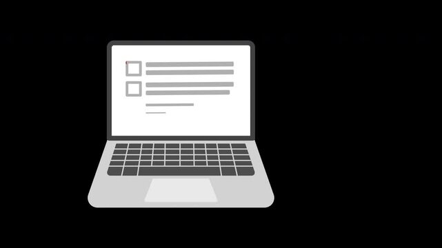 Rejected checkmark on digital task verification icon in cartoon animation. Online checklist review symbol. Failed e-assessment