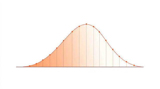 A bell curve representing a normal distribution, highlighted with red dots and shaded regions, illustrating statistical data trends