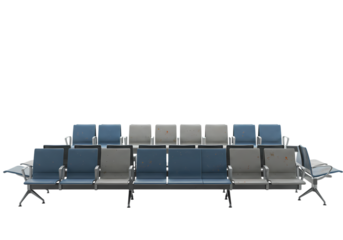 Modern Airport Waiting Area Seating Blue and Gray Modular Bench Design isolated on transparent background