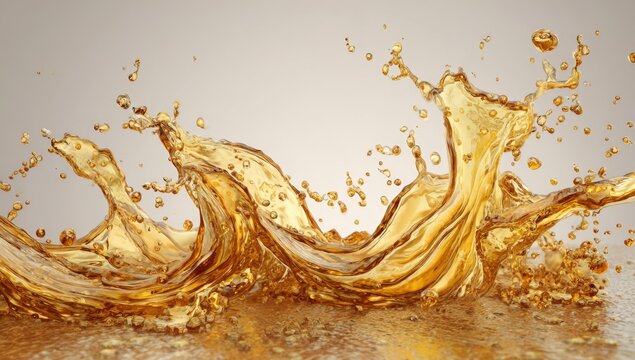 Golden liquid splash on a light gray background - Powered by Adobe